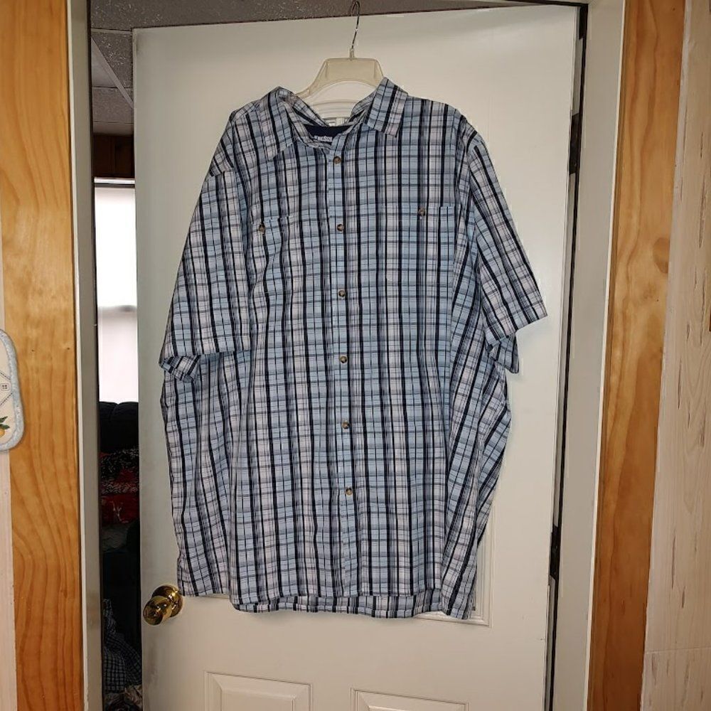New King Size Blue Plaid Button Down Shirt Size Men's 3XL Tall